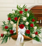 Red and White Roses Sympathy Fireside Basket Red and White Roses Sympathy Fireside Basket