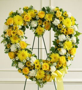 Yellow Sympathy Open Heart Standing Spray Yellow Sympathy Open Heart Standing Spray