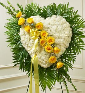Yellow Sympathy Heart Standing Spray Yellow Sympathy Heart Standing Spray
