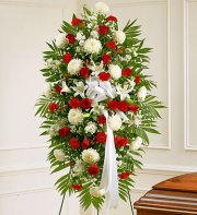 Red and White Sympathy Standing Spray Red and White Sympathy Standing Spray