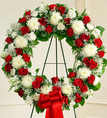 Red and White Sympathy Standing Wreath